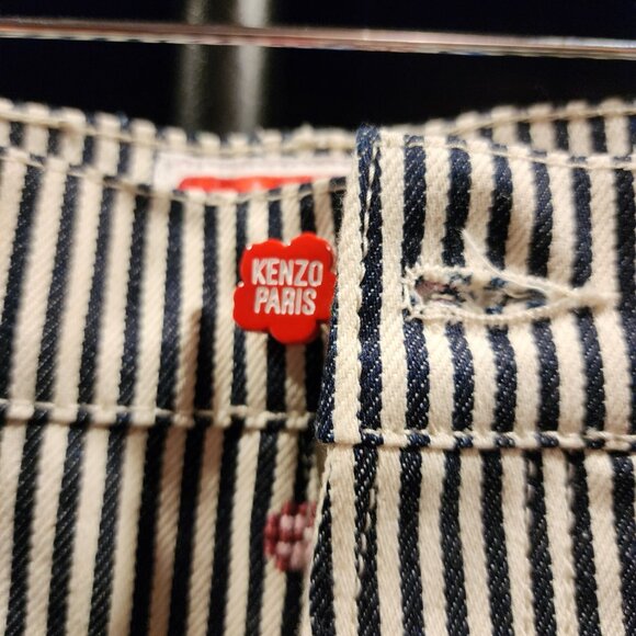 Kenzo Black & White Stripe Jeans w/ Flower Detail NWT - Picture 2 of 8